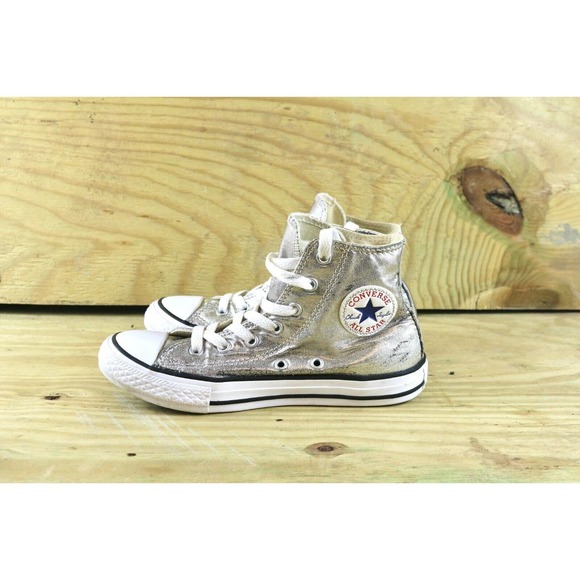 Converse All Stars Chuck Taylor Metallic Silver Youth Sz 2 Sneakers High Tops - Picture 1 of 9